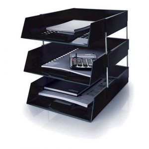 5 Star Black A4 Plastic Letter File Trays Including Risers 3 Trays2 Riser Sets 0