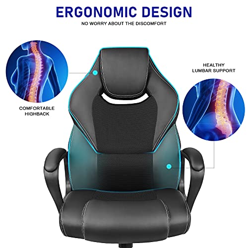 BASETBL Office Desk Chair Racing Style Home Ergonomic Executive Swivel Gaming Computer Chair Lumbar Support High Back PU Leather Adjustable Height Comfortable Chair Black 0 0