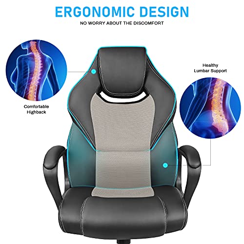 BASETBL Office Desk Gaming Chair Racing Style Home Ergonomic Executive Swivel Computer Chair Lumbar Support High Back PU Leather Adjustable Height Comfort Chairs Gray 0 0