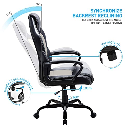 BASETBL Office Desk Gaming Chair Racing Style Home Ergonomic Executive Swivel Computer Chair Lumbar Support High Back PU Leather Adjustable Height Comfort Chairs Gray 0 1