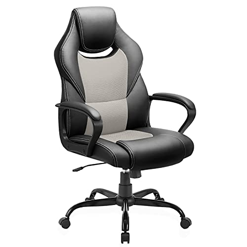 BASETBL Office Desk Gaming Chair Racing Style Home Ergonomic Executive Swivel Computer Chair Lumbar Support High Back PU Leather Adjustable Height Comfort Chairs Gray 0