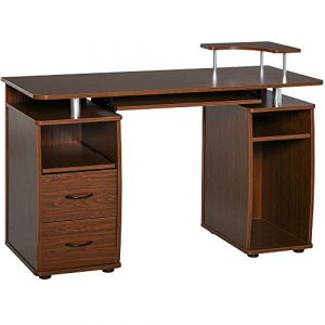 HOMCOM Computer Desk Office PC Table Workstation with Keyboard Tray CPU Shelf Drawers Sliding Scanner Shelf Brown 0