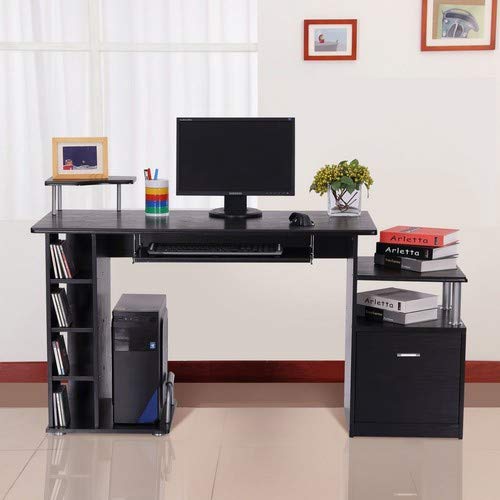 HOMCOM Computer Desk PC Workstation with Drawer Shelves CPU Storage Rack Home Office Furniture BLACK 0 1