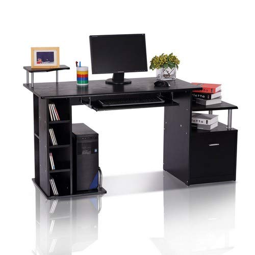 HOMCOM Computer Desk PC Workstation with Drawer Shelves CPU Storage Rack Home Office Furniture BLACK 0