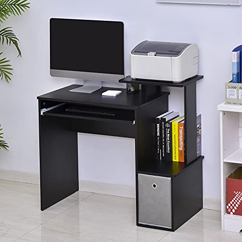 HOMCOM Computer Desk with Sliding Keyboard Tray Storage Drawer Shelf Home Office Workstation Black 0 0