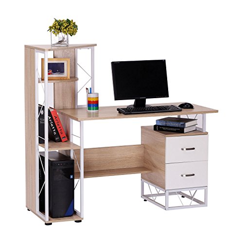 HOMCOM Computer Writing Desk PC Workstation w2 Drawers Multi Shelves Home Office Furniture 0