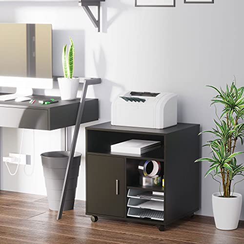 HOMCOM Multi Storage Printer Stand Unit Office Desk Side Mobile Storage wWheels Modern Style 60L x 50W x 655H cm Black 0 0