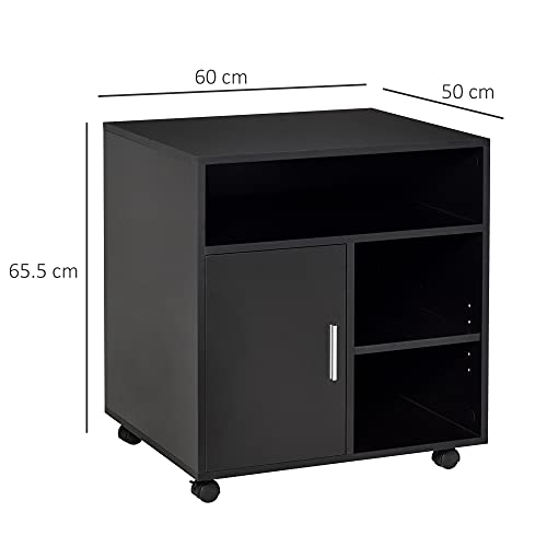 HOMCOM Multi Storage Printer Stand Unit Office Desk Side Mobile Storage wWheels Modern Style 60L x 50W x 655H cm Black 0 1