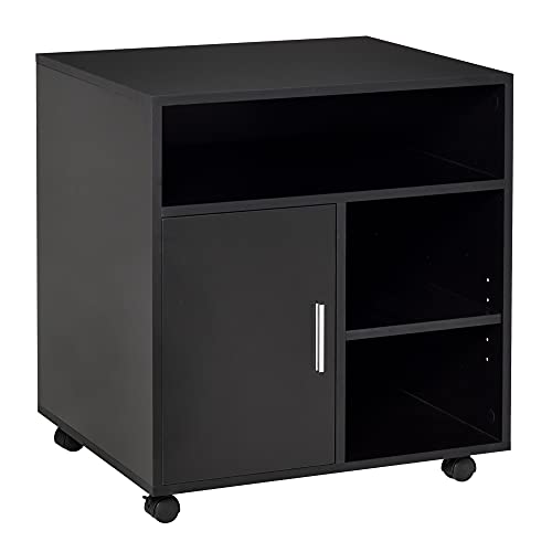 HOMCOM Multi Storage Printer Stand Unit Office Desk Side Mobile Storage wWheels Modern Style 60L x 50W x 655H cm Black 0