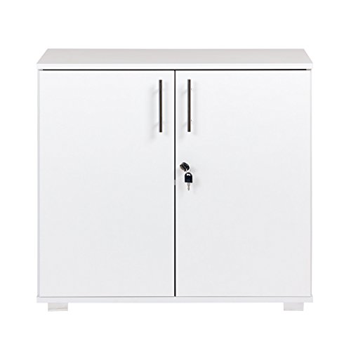 MMT Furniture Designs White Office Storage Cupboard Desk Height 2 Door Bookcase with Lock 73cm Tall Desktop Extension Height 0 0