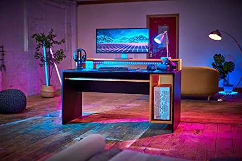 RestRelax Avatar Gaming Desk UKs 1 Gaming Desk With LED Lights 160CM x 94CM x 70CM Computer Desk Workstation For Large PC Gaming Desk Or Home Office Desk Perfect Black Desk With Orange Tint 0 1