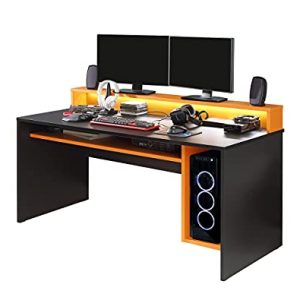 RestRelax Avatar Gaming Desk UKs 1 Gaming Desk With LED Lights 160CM x 94CM x 70CM Computer Desk Workstation For Large PC Gaming Desk Or Home Office Desk Perfect Black Desk With Orange Tint 0