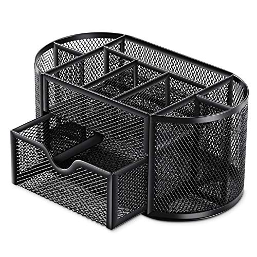 SITHON Mesh Desk Organiser Desktop Stationery Tidy Storage with Drawer Multifunctional Pencil Holder Home Office School Supplies Accessories Caddy Black 0 0