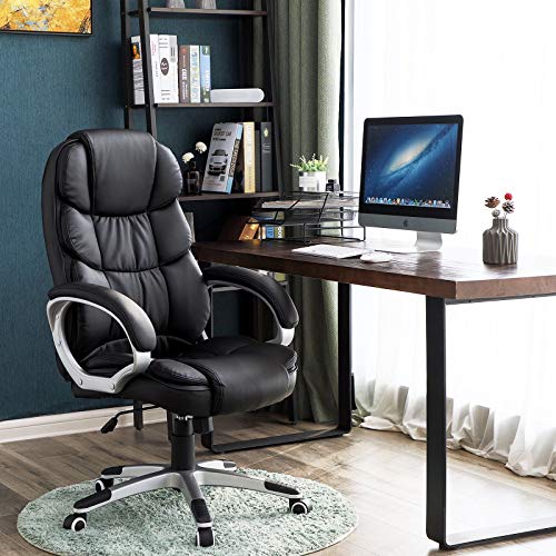 SONGMICS Office Executive Swivel Chair with 76 cm High Back Large Seat and Tilt Function Computer Chair PU Black OBG24BUK 0 0