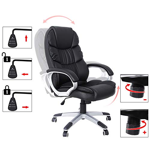 SONGMICS Office Executive Swivel Chair with 76 cm High Back Large Seat and Tilt Function Computer Chair PU Black OBG24BUK 0 1