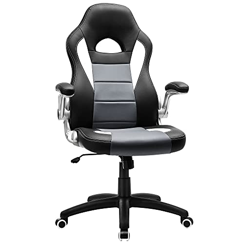 SONGMICS Racing Office Chair with 79 cm High Back Adjustable Armrest and Tilt Function Swivel Desk Computer Chair PUBlack Grey OBG28GUK 0