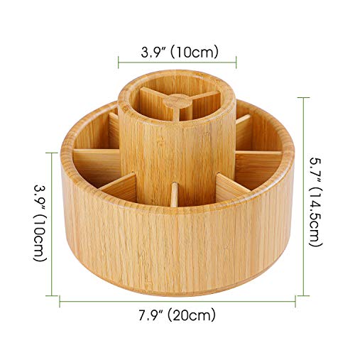 Utoplike Bamboo Rotating Pencil Holder Office Desk Art Supplies Organisers Wooden Desktop Pen Storage Box Colored Pencil Caddy 360 Degree Storage for Art Brushes Sticky Notes Paint 0 0