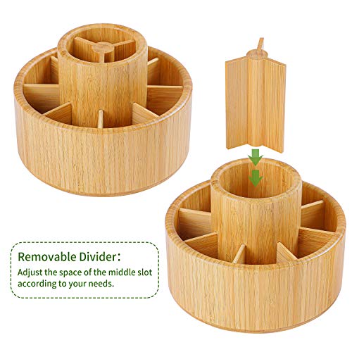 Utoplike Bamboo Rotating Pencil Holder Office Desk Art Supplies Organisers Wooden Desktop Pen Storage Box Colored Pencil Caddy 360 Degree Storage for Art Brushes Sticky Notes Paint 0 1