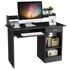 Yaheetech Black Computer Desk with Drawers Storage Shelf Keyboard Tray Home Office Laptop Desktop Table for Small Spaces 0