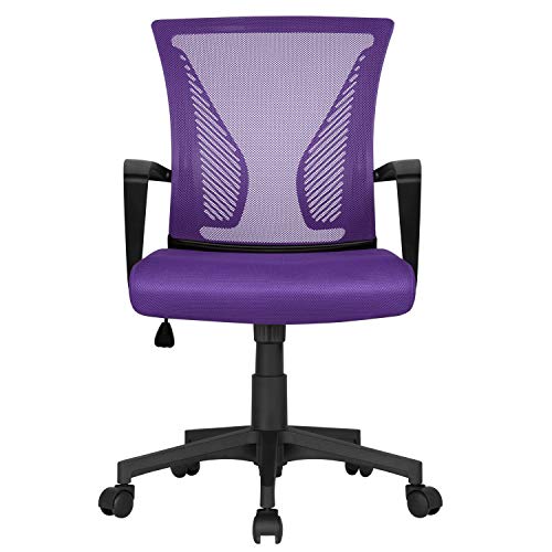 Yaheetech Purple Office Chair Executive Computer Chair Adjustable Desk Chair Study Chair with Comfortable Armrest and Thick Padded Seat for Home Work 0