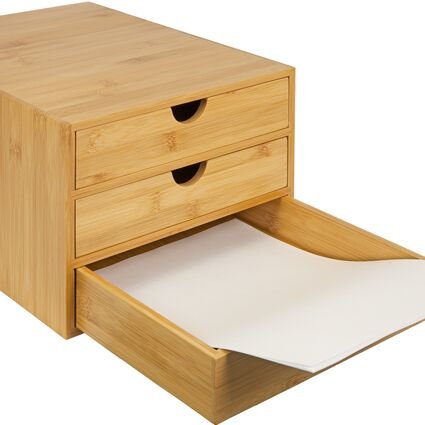 woodluv 3 Drawer Bamboo Home Office Desktop Tidy A4 Sturdy Stationary Storage Organiser Unit W25 X D33 X H185cm 0 1