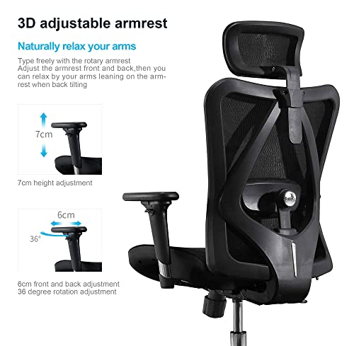 SIHOO Ergonomic Office Chair Mesh Desk Chair with Adjustable Lumbar Support 3D Armrests Breathable High Back Computer Chair Black 0 0