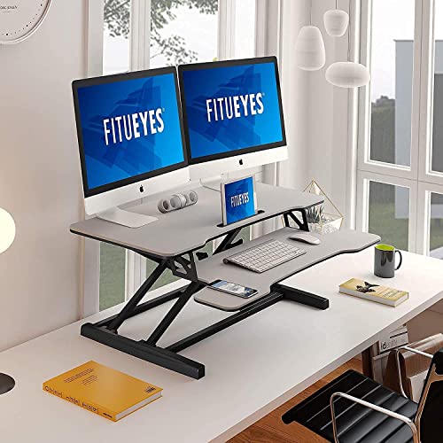 FITUEYES Standing Desk Converter Sit Stand Desk Converter With Keyboard Tray Height Adjustable Standing Desk White 36in915cm 0 0