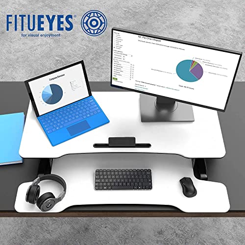 FITUEYES Standing Desk Converter Sit Stand Desk Converter With Keyboard Tray Height Adjustable Standing Desk White 36in915cm 0 1