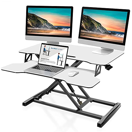 FITUEYES Standing Desk Converter Sit Stand Desk Converter With Keyboard Tray Height Adjustable Standing Desk White 36in915cm 0