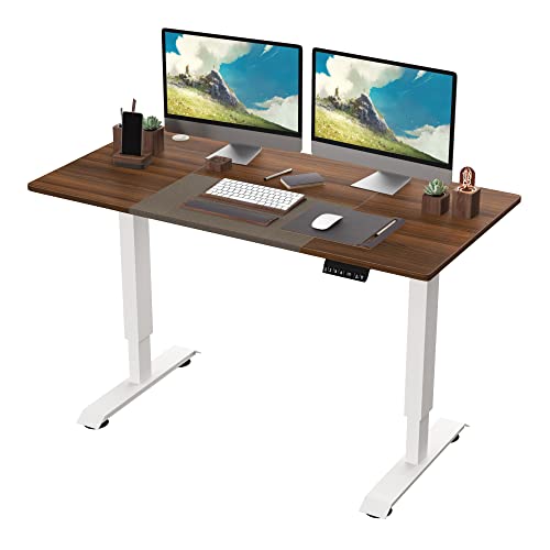 KAIMENG Standing Desk Electric Height Adjustable Desk with 140 cm x 70 cm Desktop Home Office workstation with Heavy Duty Steel and Automatic 4 Memory Smart Keyboard Brown 0