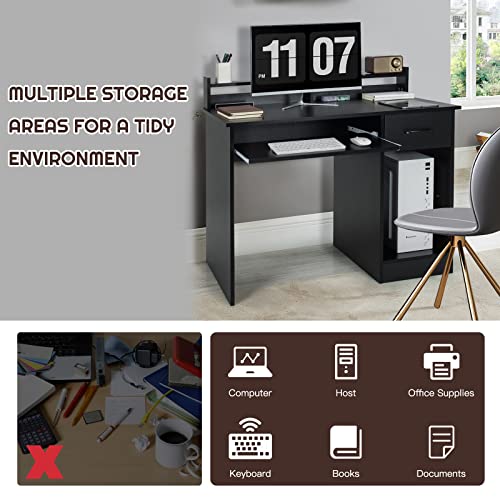 CASART Wooden Computer Desk Study Writing Desk with Adjustable Shelf Sliding Drawer Keyboard Tray Home Office Laptop Table Computer Gaming Workstation for Small Space Black 0 1