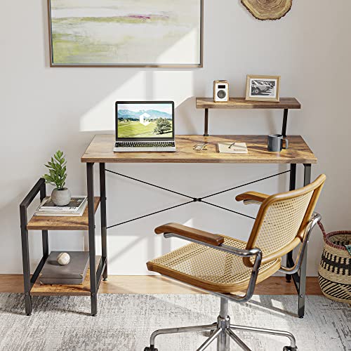 CubiCubi Small Computer Desk 80 x 50 cm Home Office Multipurpose Writing Desk with Extra Storage Rack and Moveable ShelfRustic Brown 0 0