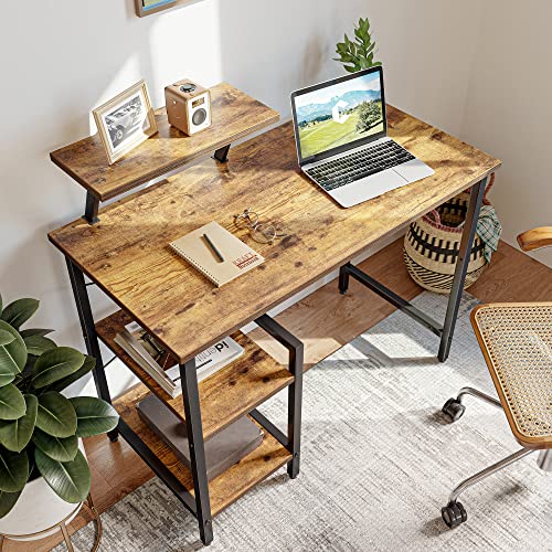 CubiCubi Small Computer Desk 80 x 50 cm Home Office Multipurpose Writing Desk with Extra Storage Rack and Moveable ShelfRustic Brown 0 1