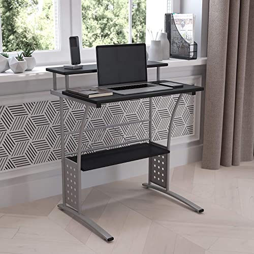 Flash Furniture Computer Desk Office Desk with Black Laminate Top Sturdy and Compact Home Office Desk with Silver Frame and Storage Shelf 0 0