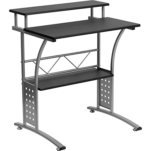 Flash Furniture Computer Desk Office Desk with Black Laminate Top Sturdy and Compact Home Office Desk with Silver Frame and Storage Shelf 0