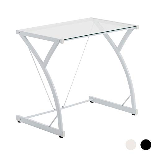 Harbour Housewares Computer Laptop Notebook Glass Desk Table PC Office Workstation White 0