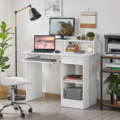 Yaheetech 106x50x94cm Computer Desk with Storage ShelvesKeyboard TrayDrawerHutch Shelf Laptop Study Table for Home Office White 0 0