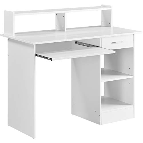 Yaheetech 106x50x94cm Computer Desk with Storage ShelvesKeyboard TrayDrawerHutch Shelf Laptop Study Table for Home Office White 0