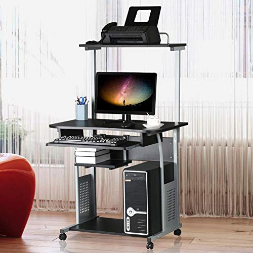Yaheetech 2 Tier Rolling Computer Desk wKeyboard Tray and Printer Shelf Stand Study Table Corner Desk for Small Space Black 0