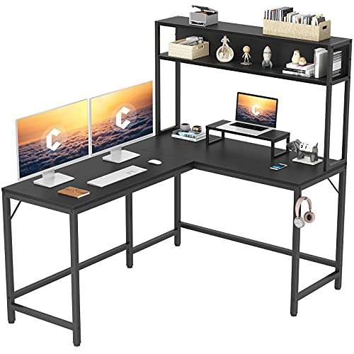 CubiCubi L Shaped Desk with Hutch150 cm Corner Computer DeskHome Office Gaming Table Workstation with Storage BookshelfBlack 0