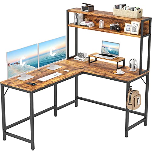CubiCubi L Shaped Desk with Hutch150 cm Corner Computer DeskHome Office Gaming Table Workstation with Storage BookshelfRustic Brown 0