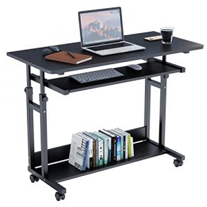 Dripex Computer Desk Mobile Portable Office Desk with Movable Wheels Height Adjustable Study Desk Home Office Desk with Keyboard Tray and Shelf for Small Spaces Black 0
