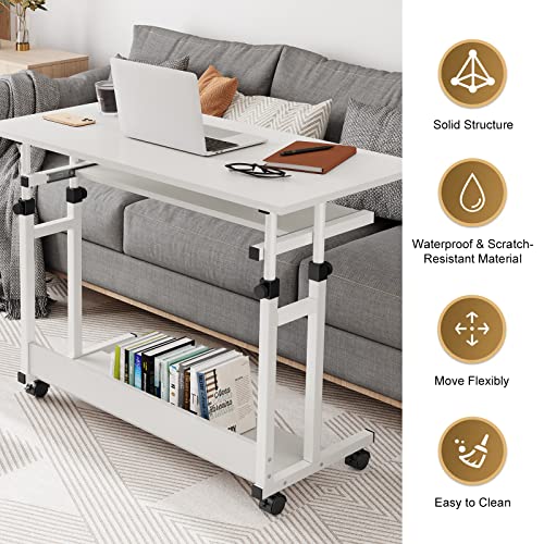 Dripex Computer Desk Mobile Portable Office Desk with Movable Wheels Height Adjustable Study Desk Home Office Desk with Keyboard Tray and Shelf for Small Spaces White 0 0