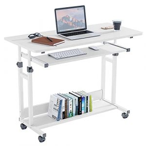 Dripex Computer Desk Mobile Portable Office Desk with Movable Wheels Height Adjustable Study Desk Home Office Desk with Keyboard Tray and Shelf for Small Spaces White 0