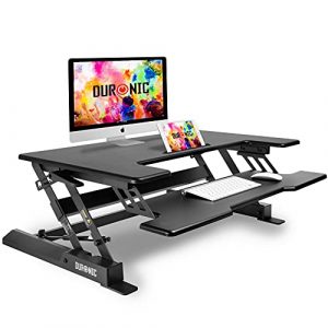 Duronic Sit Stand Desk DM05D1 BLACK Height Adjustable Office Workstation 92x56cm Platform Raises 165 415cm PC Computer Screen Keyboard Laptop Riser Ergonomic Desktop Table Converter 0