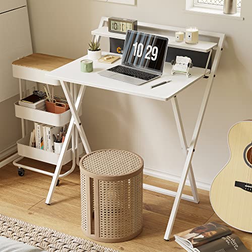 CubiCubi Small Folding Computer Desk 76 cm with Shelf and Storage Bag No Assembly Required Home Office Writing Desk Small Study TableWhite 0 0