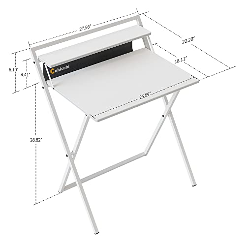 CubiCubi Small Folding Computer Desk 76 cm with Shelf and Storage Bag No Assembly Required Home Office Writing Desk Small Study TableWhite 0 1