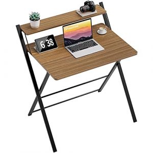 GreenForest Folding Desk 2 Tiers Computer Desk with Shelf Foldable Home Office Desk for Small Places No Assembly Required Espresso 0