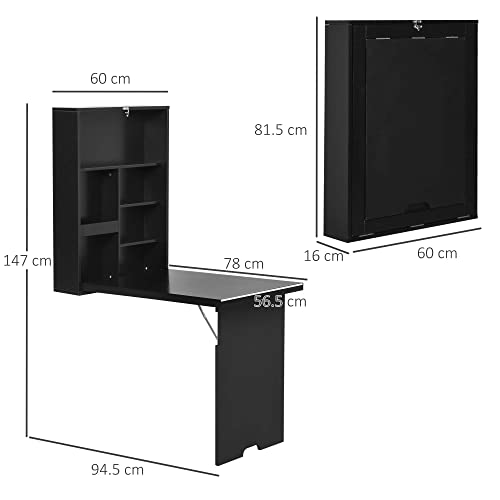 HOMCOM Folding Wall Mounted Drop Leaf Table With Chalkboard Shelf Multifunction Black 0 1