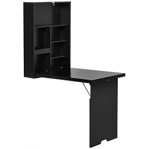 HOMCOM Folding Wall Mounted Drop Leaf Table With Chalkboard Shelf Multifunction Black 0